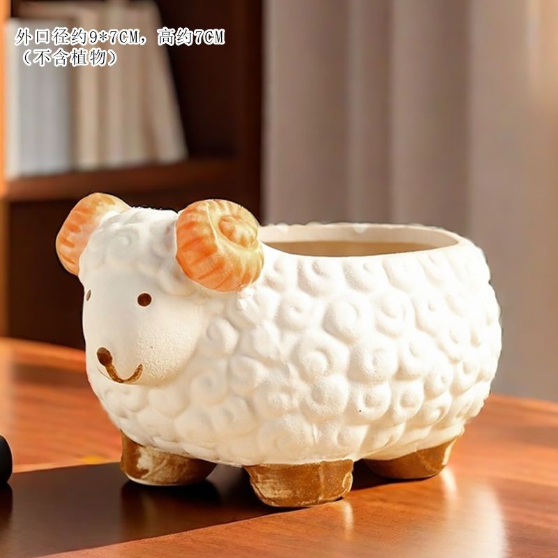 Creative Cute Animal Coarse Pottery Succulent Pot Set, Simple Durable High Aesthetic Home Decor