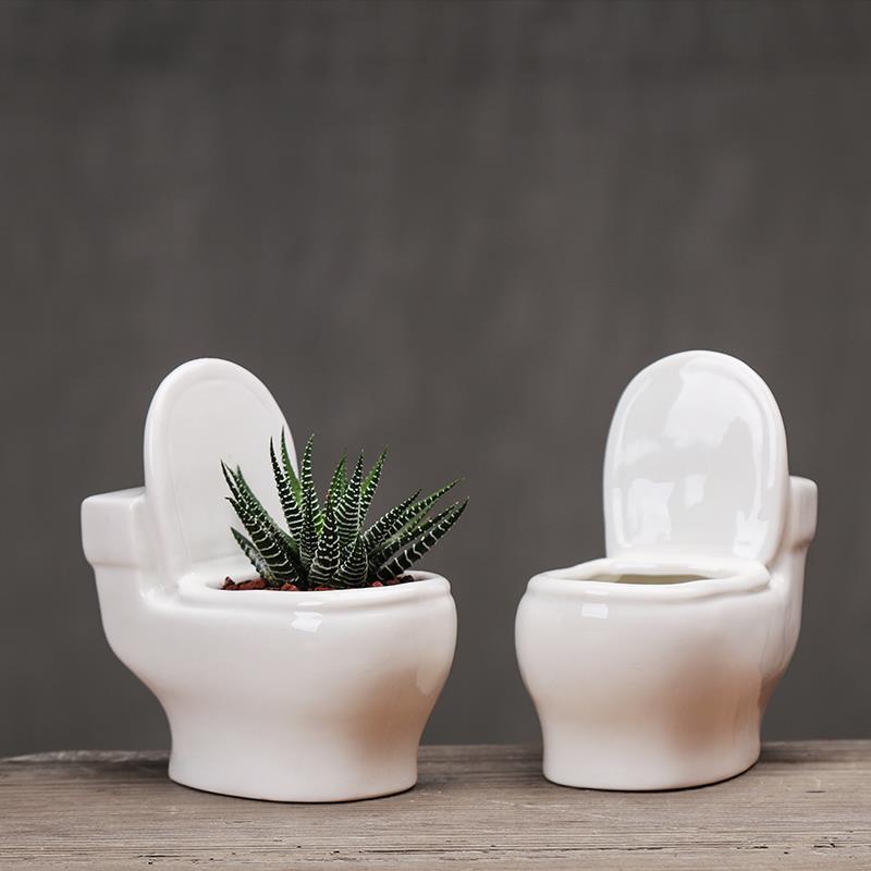 Creative Cute Simple Small Ceramic Succulent Pot, Desktop Toilet Origami Shape Planter