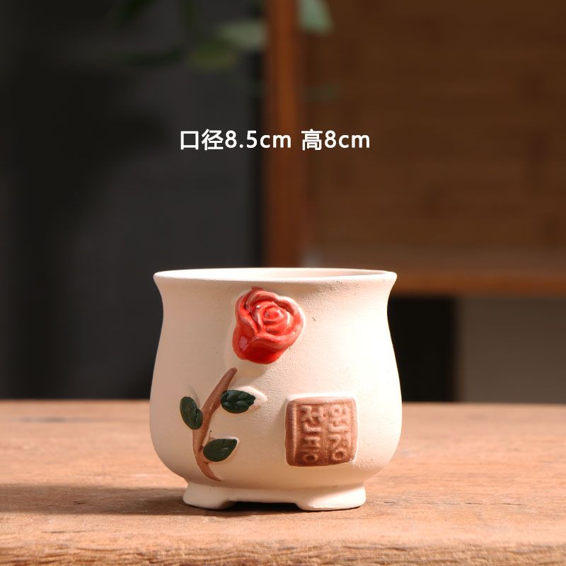 Spring Dot Ceramic Succulent Pot, Simple Home Balcony Terracotta Coarse Pottery Small Planter