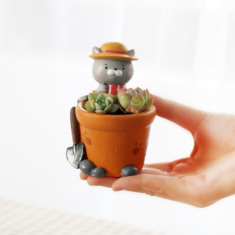 Creative Cute Cartoon Mini Small Cat Succulent Pot, Personalized Micro Landscape Planter Decor Figurine