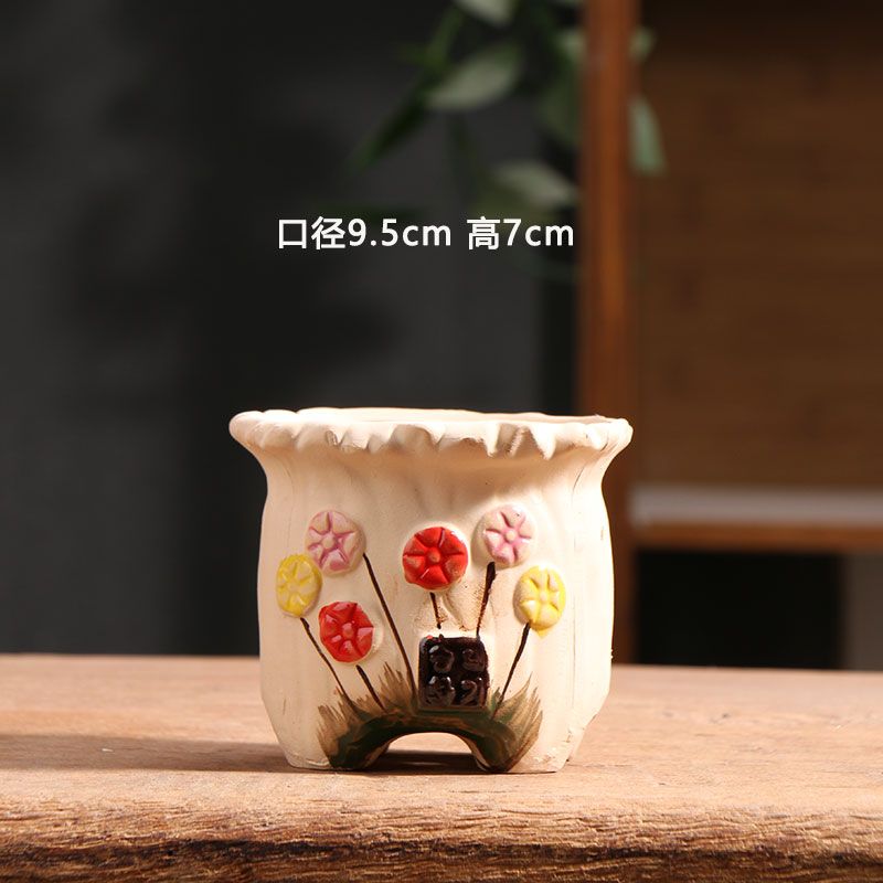 Spring Dot Ceramic Succulent Pot, Simple Home Balcony Terracotta Coarse Pottery Small Planter