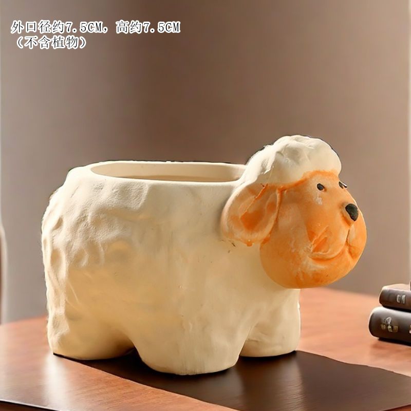 Creative Cute Animal Coarse Pottery Succulent Pot Set, Simple Durable High Aesthetic Home Decor