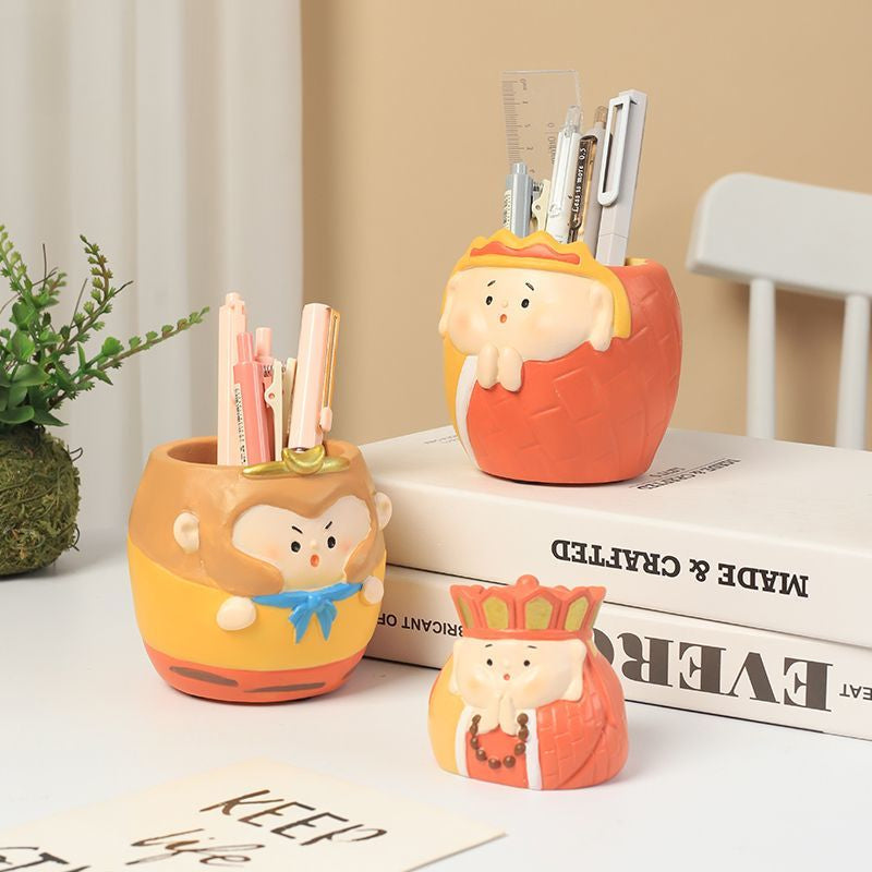 Creative Journey to the West Master & Disciples Pen Holder Storage Box, Kids Boys Student Desktop Decor Birthday Gift