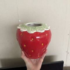 Large Diameter Strawberry Ceramic Vase, Wide Mouth Chopstick Holder Pen Holder, 3D Fruit Shape Balcony Decor