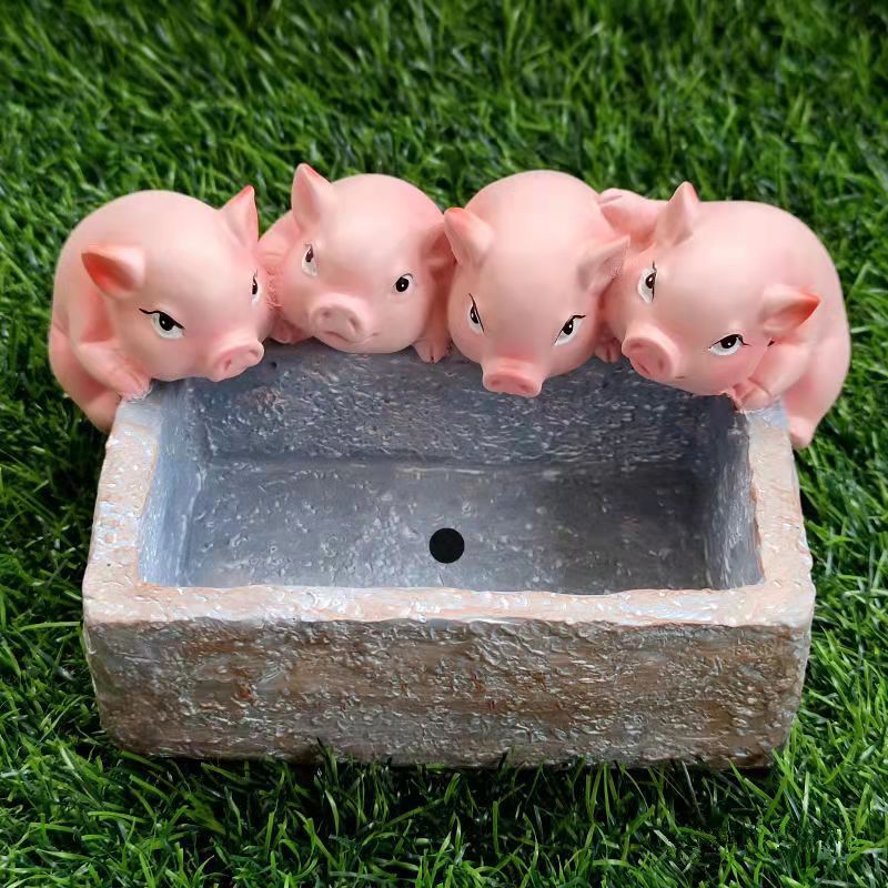 Cute Creative Multi-functional Small Pig Figurine, Succulent Pot Ashtray Storage Box Decor