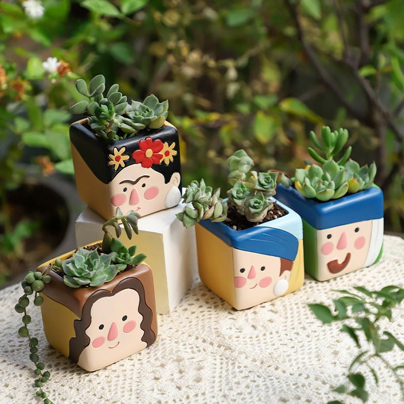Cute Fun Design Resin Mini Succulent Pot, Creative Personalized Dual-Use Desktop Planter Decor Figurine