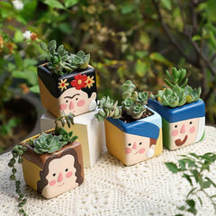 Cute Fun Design Resin Mini Succulent Pot, Creative Personalized Dual-Use Desktop Planter Decor Figurine