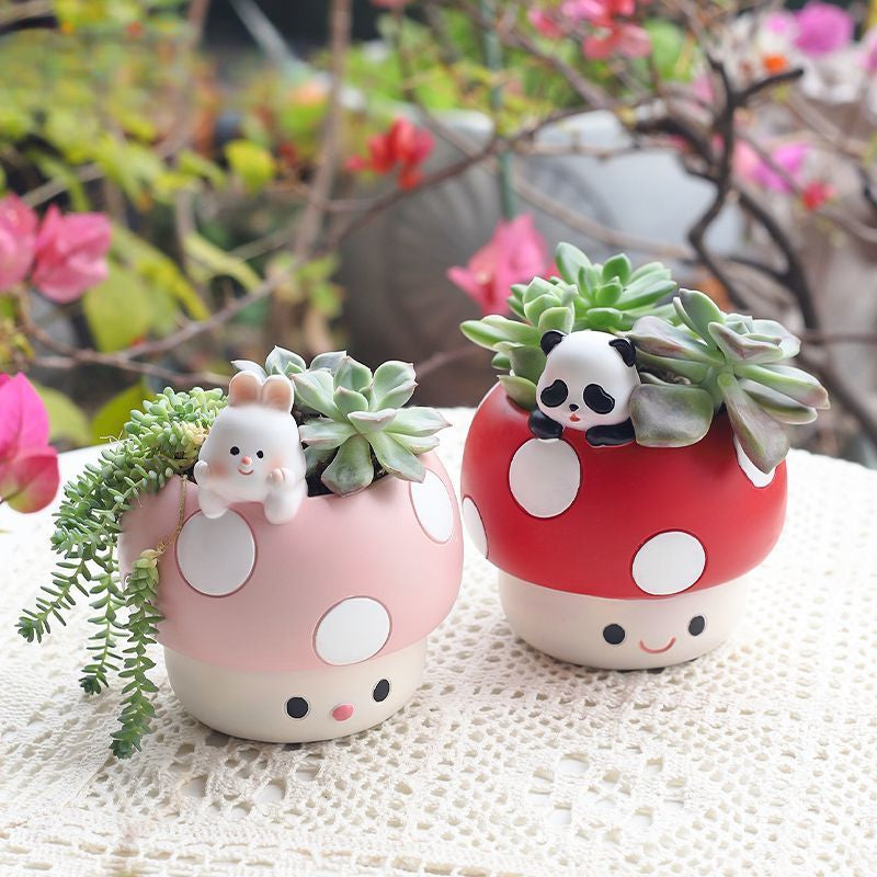 Creative Fun Personalized Mushroom Succulent Green Plant Pot, Balcony Garden Desktop Decor Figurine