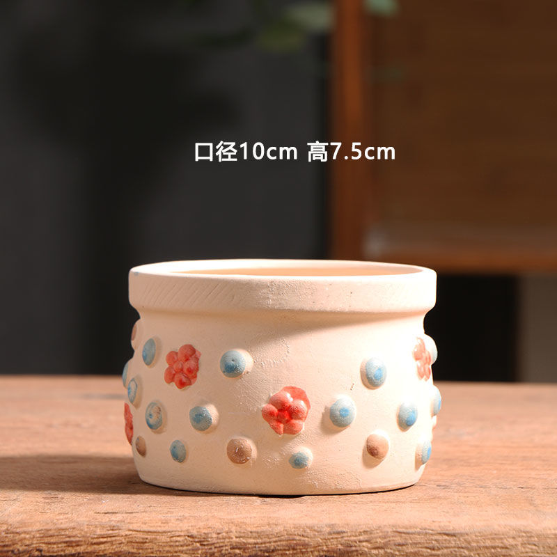 Spring Dot Ceramic Succulent Pot, Simple Home Balcony Terracotta Coarse Pottery Small Planter