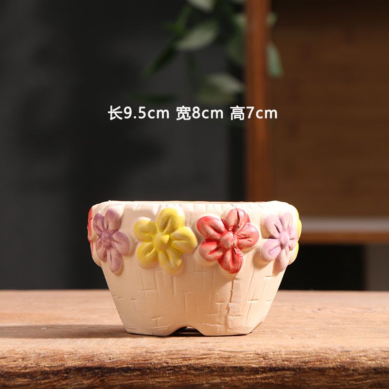 Spring Dot Ceramic Succulent Pot, Simple Home Balcony Terracotta Coarse Pottery Small Planter