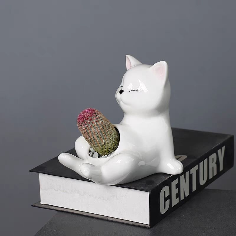 Cute Cartoon Animal Ceramic Succulent Pot, Personalized Simple Nine-Tailed Fox Cactus Lithops Planter