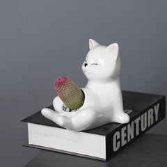 Cute Cartoon Animal Ceramic Succulent Pot, Personalized Simple Nine-Tailed Fox Cactus Lithops Planter