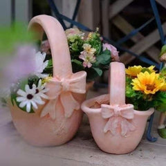 Cute Bowknot Magnesium Oxide Flower Pot / Planter, Durable Garden Courtyard Balcony Villa Decor Craft