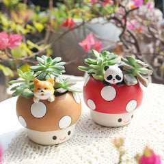 Creative Fun Personalized Mushroom Succulent Green Plant Pot, Balcony Garden Desktop Decor Figurine