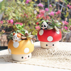 Creative Fun Personalized Mushroom Succulent Green Plant Pot, Balcony Garden Desktop Decor Figurine