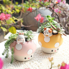 Creative Fun Personalized Mushroom Succulent Green Plant Pot, Balcony Garden Desktop Decor Figurine