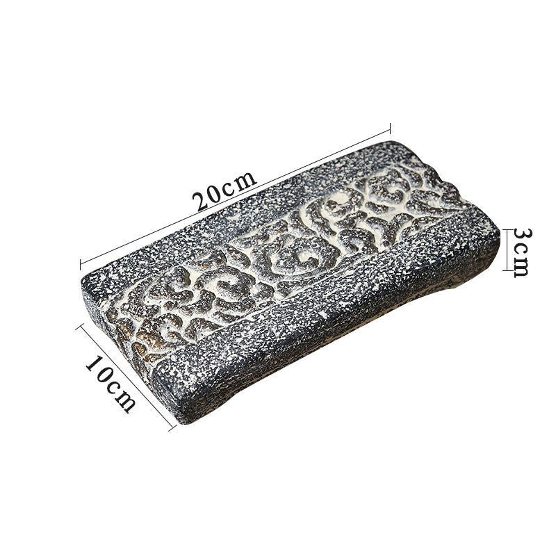 Chinese Style Imitation Stone Ceramic Flower Pot, Vintage Distressed Succulent Green Plant Planter with Cement Tray