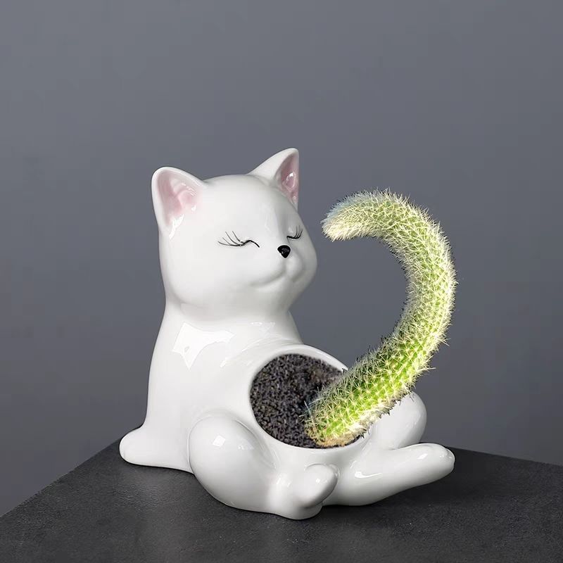 Cute Cartoon Animal Ceramic Succulent Pot, Personalized Simple Nine-Tailed Fox Cactus Lithops Planter