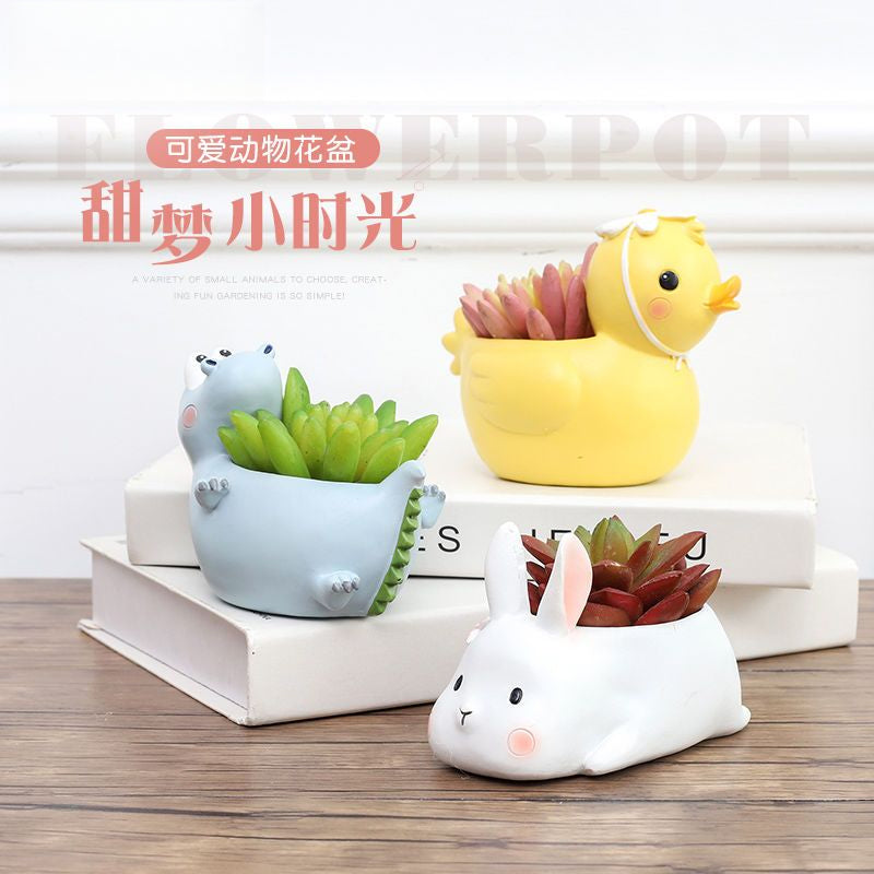 Creative Cute Small Animal Resin Succulent Pot, Desktop Micro Landscape Indoor Plant Planter Decor