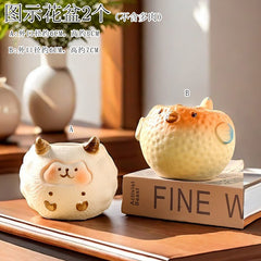 Creative Cute Animal Coarse Pottery Succulent Pot Set, Simple Durable High Aesthetic Home Decor