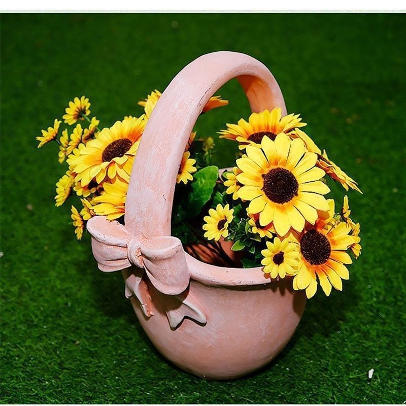Cute Bowknot Magnesium Oxide Flower Pot / Planter, Durable Garden Courtyard Balcony Villa Decor Craft