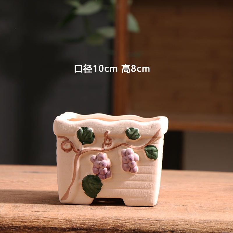 Spring Dot Ceramic Succulent Pot, Simple Home Balcony Terracotta Coarse Pottery Small Planter