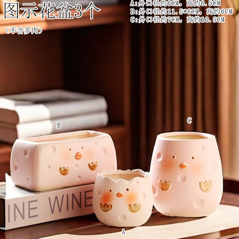 Creative Cute Animal Coarse Pottery Succulent Pot Set, Simple Durable High Aesthetic Home Decor