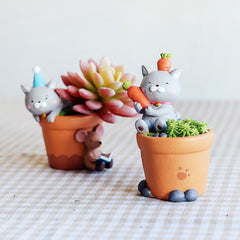 Creative Cute Cartoon Mini Small Cat Succulent Pot, Personalized Micro Landscape Planter Decor Figurine