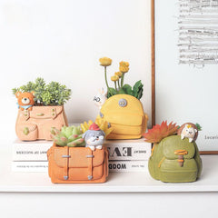 Creative Cute Cartoon Backpack Puppy Succulent Pot, Personalized Balcony Decoration Potted Plant Bonsai Figurine