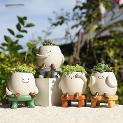 Personalized Slow & Leisurely Succulent Pot, Balcony Garden Desktop Decor Pen Holder Micro Landscape Planter Figurine