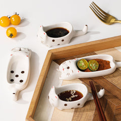 Cute Cat Ceramic Small Dish, High Aesthetic Dipping Sauce Dish, Dual-Use Chopstick Rest, Multi-functional Home Use