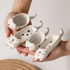 Cute Cat Ceramic Small Dish, High Aesthetic Dipping Sauce Dish, Dual-Use Chopstick Rest, Multi-functional Home Use