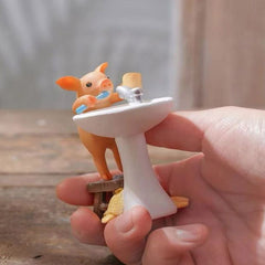 Creative Cute Brushing Teeth Pig Figurine, Cartoon Simulation Animal Model, Exquisite Small Gift for Birthday/Qixi Festival