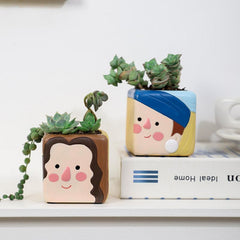 Cute Fun Design Resin Mini Succulent Pot, Creative Personalized Dual-Use Desktop Planter Decor Figurine