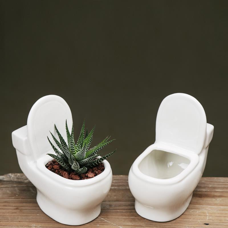 Creative Cute Simple Small Ceramic Succulent Pot, Desktop Toilet Origami Shape Planter