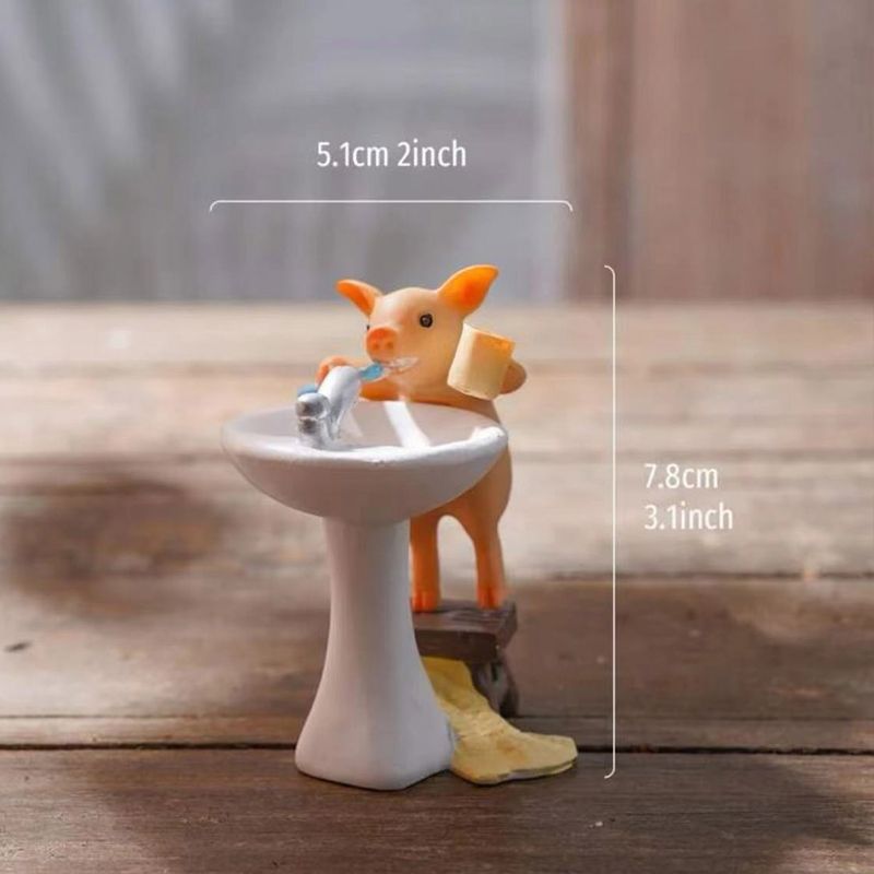 Creative Cute Brushing Teeth Pig Figurine, Cartoon Simulation Animal Model, Exquisite Small Gift for Birthday/Qixi Festival