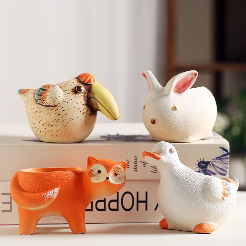 Creative Cartoon Personalized Ceramic Succulent Pot, Breathable Hand-Painted Animal Desktop Decor