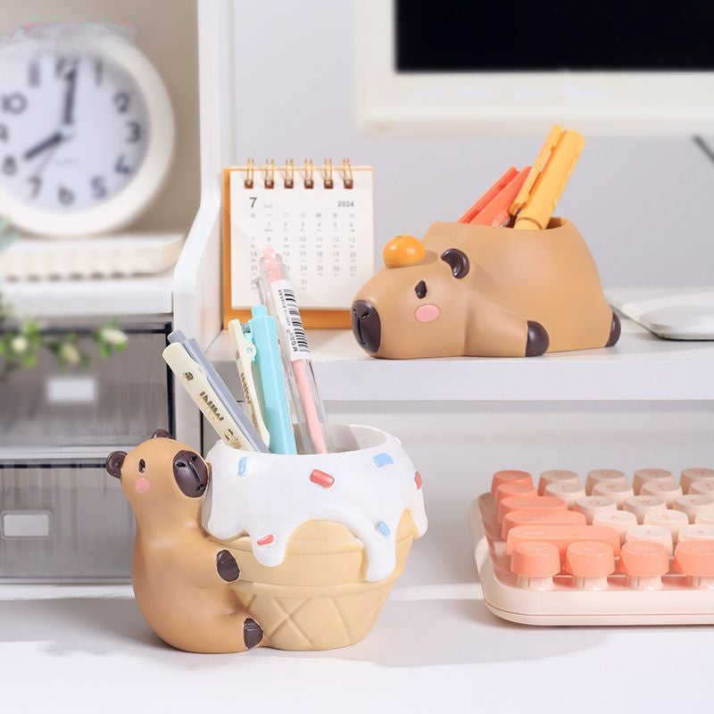 Creative Personalized Capybara Succulent Pot, Balcony Garden Desktop Pen Holder Decor Figurine