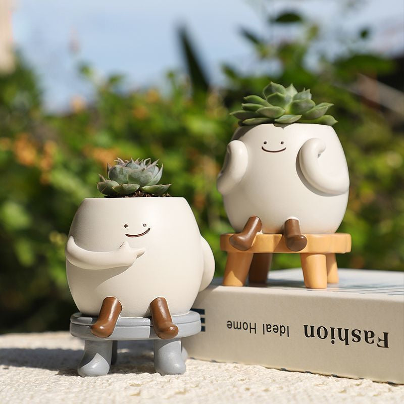Personalized Slow & Leisurely Succulent Pot, Balcony Garden Desktop Decor Pen Holder Micro Landscape Planter Figurine