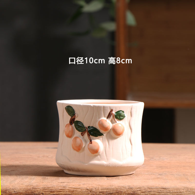 Spring Dot Ceramic Succulent Pot, Simple Home Balcony Terracotta Coarse Pottery Small Planter