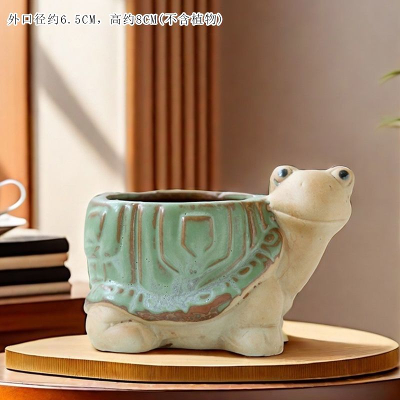 Creative Cute Animal Coarse Pottery Succulent Pot Set, Simple Durable High Aesthetic Home Decor