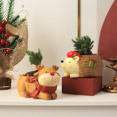 Cute Cartoon Christmas Reindeer Little Cat Small Animal Succulent Pot, American Style Balcony Garden Decor Gift