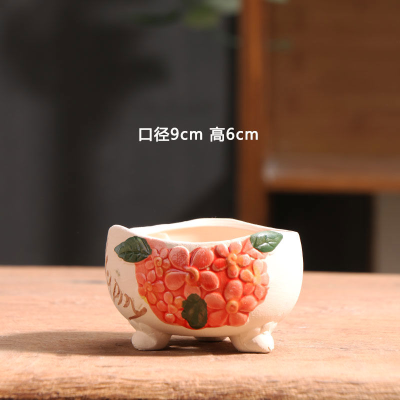Spring Dot Ceramic Succulent Pot, Simple Home Balcony Terracotta Coarse Pottery Small Planter
