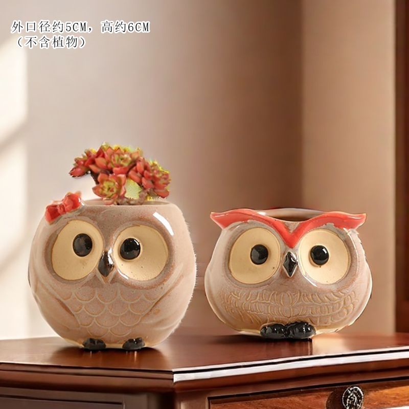 Creative Cute Animal Coarse Pottery Succulent Pot Set, Simple Durable High Aesthetic Home Decor