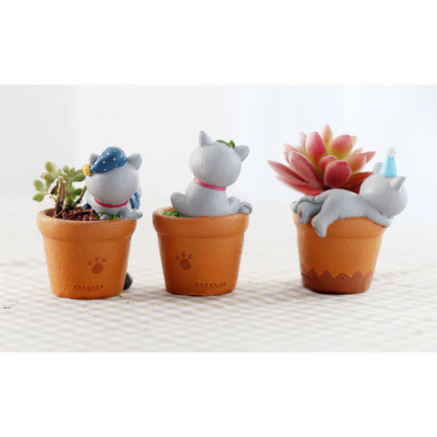 Creative Cute Cartoon Mini Small Cat Succulent Pot, Personalized Micro Landscape Planter Decor Figurine