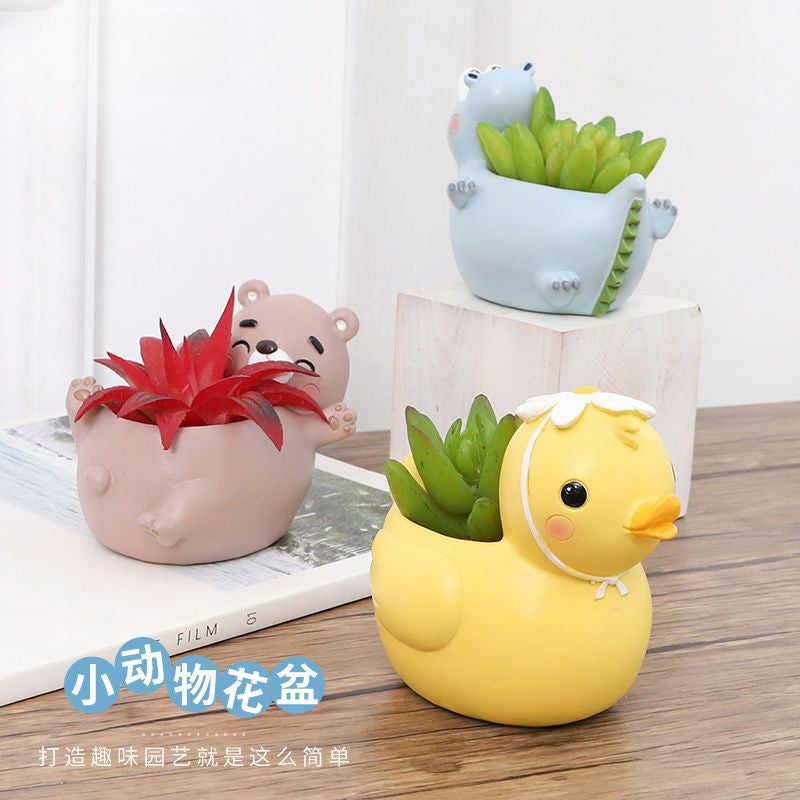 Creative Cute Small Animal Resin Succulent Pot, Desktop Micro Landscape Indoor Plant Planter Decor