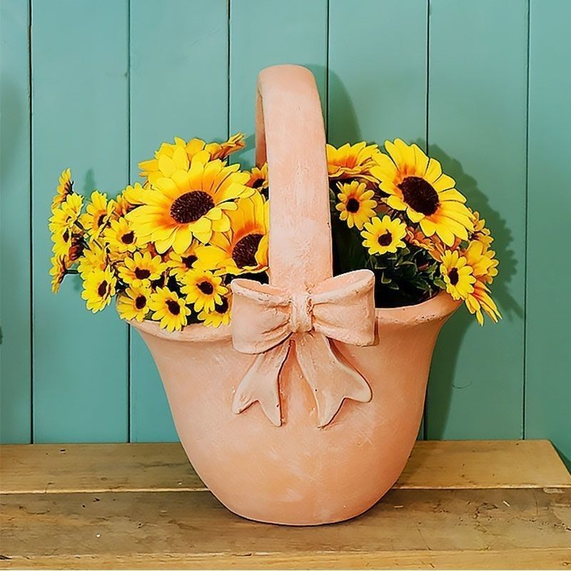 Cute Bowknot Magnesium Oxide Flower Pot / Planter, Durable Garden Courtyard Balcony Villa Decor Craft