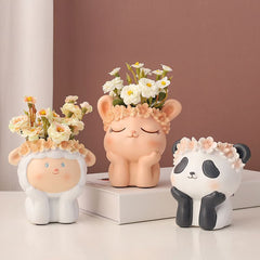 Creative Cartoon Animal Panda Dual-Use Succulent Pot & Pen Holder, Personalized Micro Landscape Planter Decor