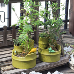 Pastoral Style Imitation Bamboo Resin Succulent Pot, Personalized Balcony Garden Micro Landscape Decor