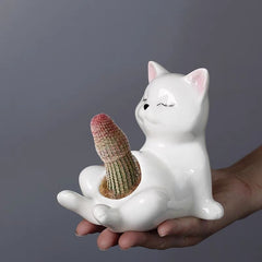 Cute Cartoon Animal Ceramic Succulent Pot, Personalized Simple Nine-Tailed Fox Cactus Lithops Planter